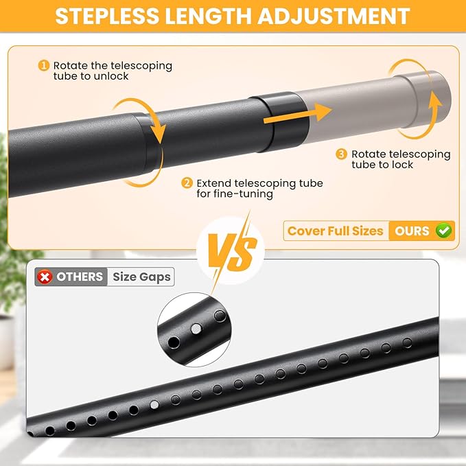 2 Pack Closet Rods, 17-99 Inch No-Cut Stepless Adjustable Closet Rod, 1.3 Inch Heavy Duty Metal Closet Hanging Rod with Brackets, Matte Black Closet Bar for Closet, Laundry Room, RV