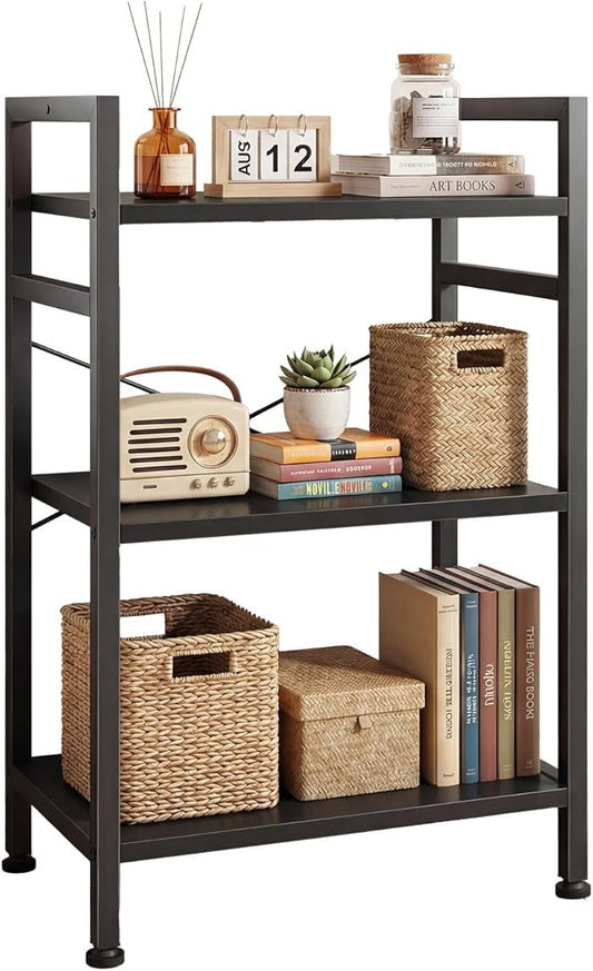 DUMOS 3 Tiers Bookshelf, Classical Book Shelf, Tall Display Shelves in Living Room/Home/Office, Storage Organizer for CDs/Books/Movies, Black