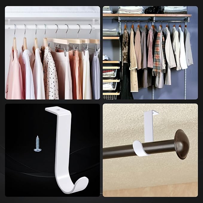 OwnMy 4PCS Closet Rod Brackets Heavy Duty 1 Inch to 1.5 Inch Round Closet Rod Holders, Wall Mount Closet Shelf Rod Pole Support Brackets Clothes Storage Hangers with Screws