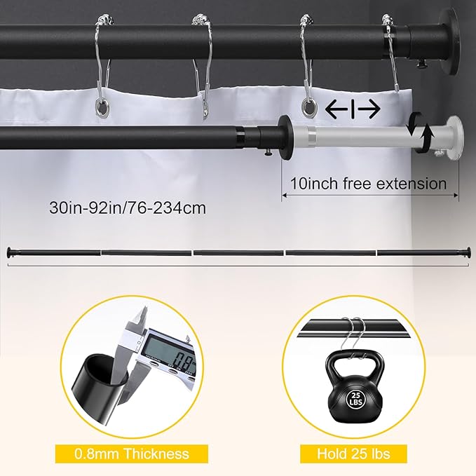 Closet Rod,30 to 92 inch Adjustable Closet Rods for Hanging Clothes,Closet Rod Extender Closet Organizer,Heavy Duty Closet Bar for Wardrobes and Laundry,Drilling Installation