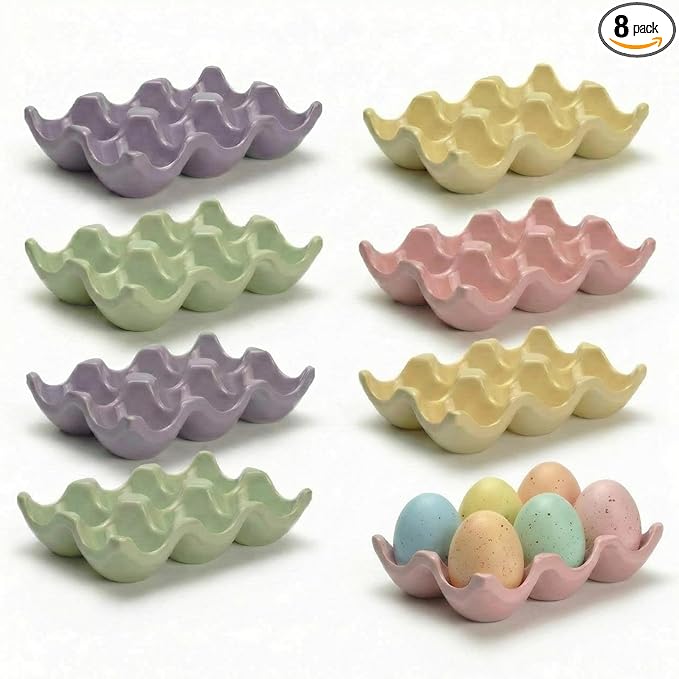 Chengu 8 Pack 6 Cups Egg Tray Holders Bulk Ceramic Porcelain Egg Container Serveware Countertop Fridge Kitchen Storage Display Decorative
