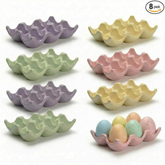 Chengu 8 Pack 6 Cups Egg Tray Holders Bulk Ceramic Porcelain Egg Container Serveware Countertop Fridge Kitchen Storage Display Decorative