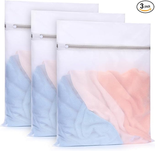 Muchfun 3Pcs Durable Fine Mesh Laundry Bags for Delicates 16 x 20 Inches (3 Large)