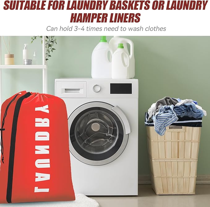 Isink Heavy Duty Laundry Bag with Strap,2 Pack Travel Laundry Bags for Dirty Clothes,24" x 36" Large Laundry Bag for Traveling,Camping,Dorm (Black + Red)
