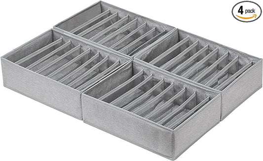 Qozary 4 Pack Drawer Organizers for Clothing, 8 Grids Foldable Closet Organizers and Storage Bins for Bedroom, Dresser Organizer Boxes for Thin T-shirts, Tank Tops, Camisoles, Tights, Leggings