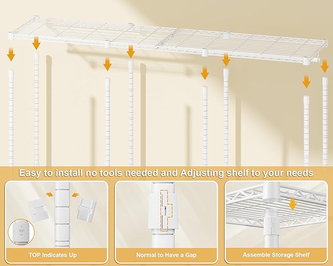 ULIFHOME E14C Pro Heavy Duty Closet Organizer System，Freestanding Clothing Racks for Hanging Clothes，Adjustable Garment Rack 70.1"W × 16.6"D × 76.4"H Hold 960 lbs，White Rack with White Dustproof Cover