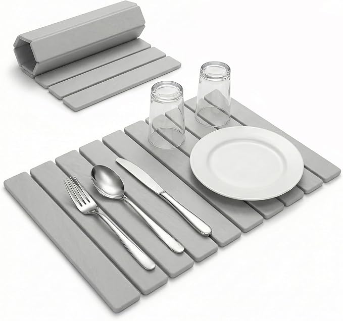 Stone Drying Mat for Kitchen Counter - Super Absorbent, 30sec Fast-Drying Diatomite Dish Mat, Collapsible for Kitchen.