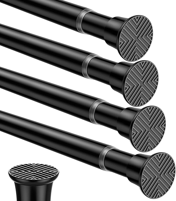 4pack Tension Rods 18-36 Inch Adjustable Black Tension Rod Spring Rod Extendable Short Curtain Rod Spring Loaded Curtain Rods Tension Rod for Curtains,Closet,Kitchen