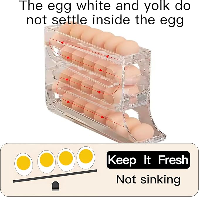 Automatic Rolling Egg Storage For Refrigerator,Fridge Organizer,Space Saving Refrigerator Egg Holder For Fridge,Egg roller holds 28 eggs,For Refrigerator,Kitchen,Cabinets,Tabl(transparent)