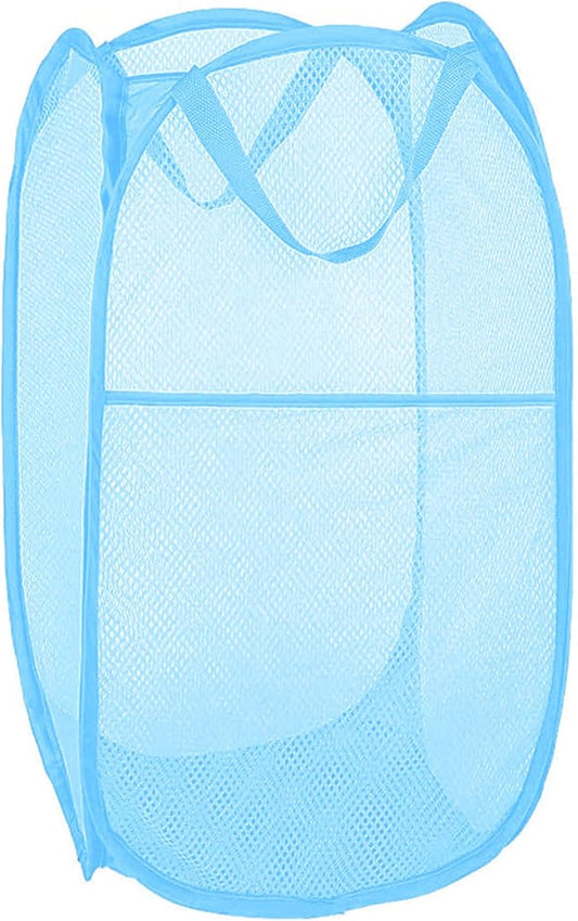 Mesh Laundry Hamper, Pop Up Laundry Basket Portable Collapsible Clothes Storage Bin for Bedroom, College Dormitory, Apartment, Foldable Clothes Hamper, Sky Blue