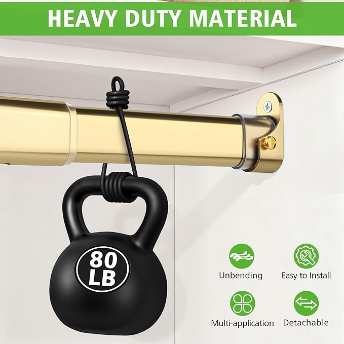 Oval Closet Rod for Hanging Clothes 30 to 54.5 Inch, Includes End Supports, Adjustable Wardrobe Tube, Heavy Duty Extendable Closet Pole, Carbon Steel, Gold