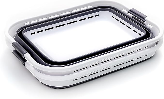 SAMMART 42L (11 gallons) Collapsible Plastic Laundry Basket - Portable Pop Up Storage Container/Organizer - Portable Hamper - Space Saving Easy Storage (White/Asphait (Set of 2))