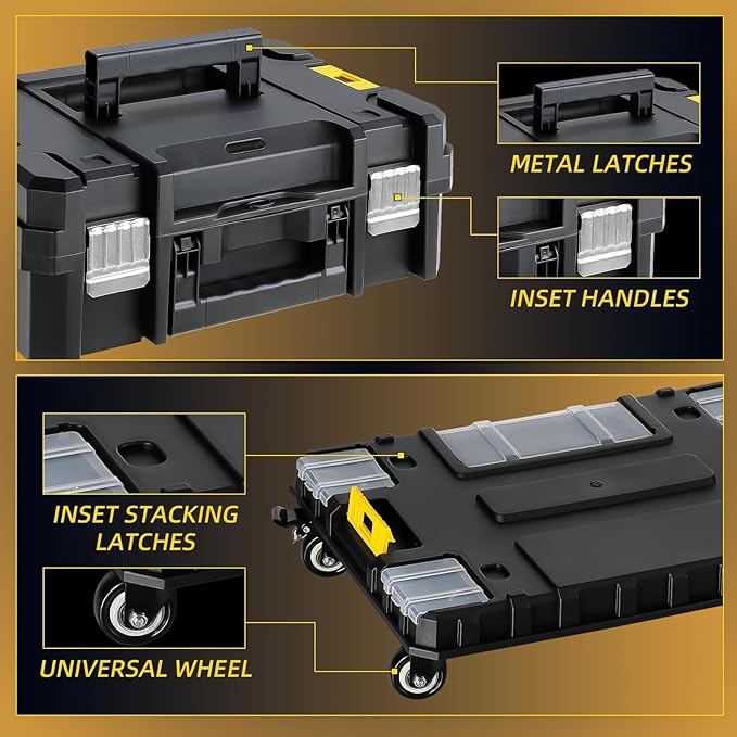 TLGREEN 4 Tier Stackable Rolling Tool Box– Modular Tool Organizer System with Wheels, Portable Tool Box with Drawers for Garage Storage, Home Repairs & Professional Workshop