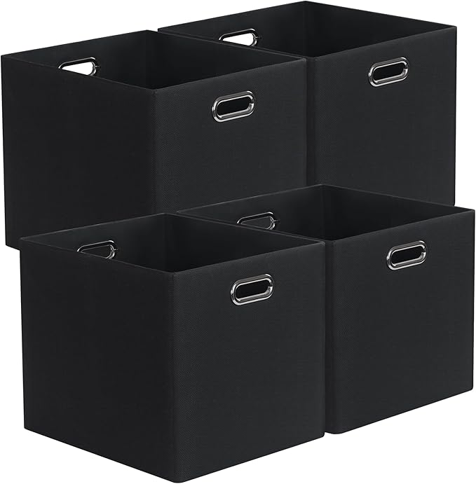 Posprica 3X Thicker Collapsible Storage Bins,13×15x13 Foldable Storage Cube Boxes Fabric Drawer for Closet Shelf Cabinet Bookcase, set of 4 (Pure Black)