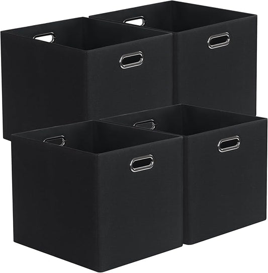 Posprica 3X Thicker Collapsible Storage Bins,13×15x13 Foldable Storage Cube Boxes Fabric Drawer for Closet Shelf Cabinet Bookcase, set of 4 (Pure Black)