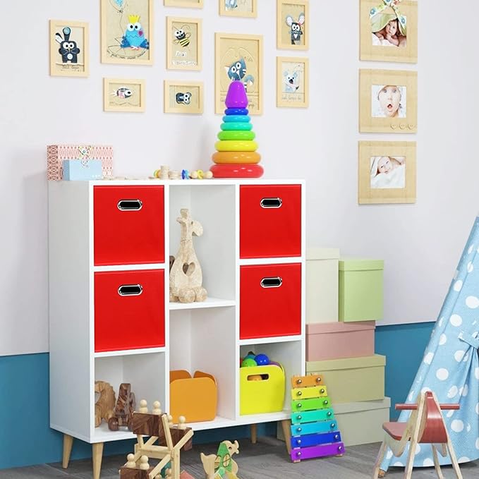 STOREONE Fabric Storage Bins Cubes Baskets Containers-(11X11X11) with Dual Handles for Shelf Closet, Nursery Home ， Bedroom Organizers, Foldable Set of 3 (Red)