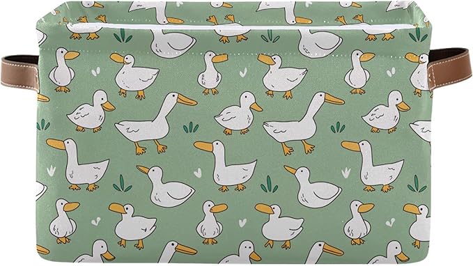 xigua Cartoon Goose Storage Basket Collapsible Storage Bins Waterproof Canvas Storage Basket with Leather Handles for Home Closets Offices,Bedrooms,Gift Baskets,2PCS
