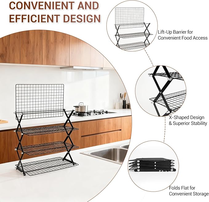 Collapsible Cooling Racks for Cooking and Baking - 4-Tier Adjustable Baking Rack, Cookie Cooling Rack & Bakers Rack, Essential Baking Supplies for Home Bakers, Non-Stick Cookie Rack