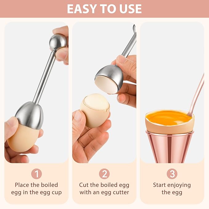 Egg Cups For Soft Boiled Eggs Set Of 5 - Includes 1 Stainless Steel Egg Cutter & 2 Egg Spoons & 2 Soft Boiled Egg Holder, Effortless & Precise Cracking - For Breakfast, Afternoon Tea, Parties