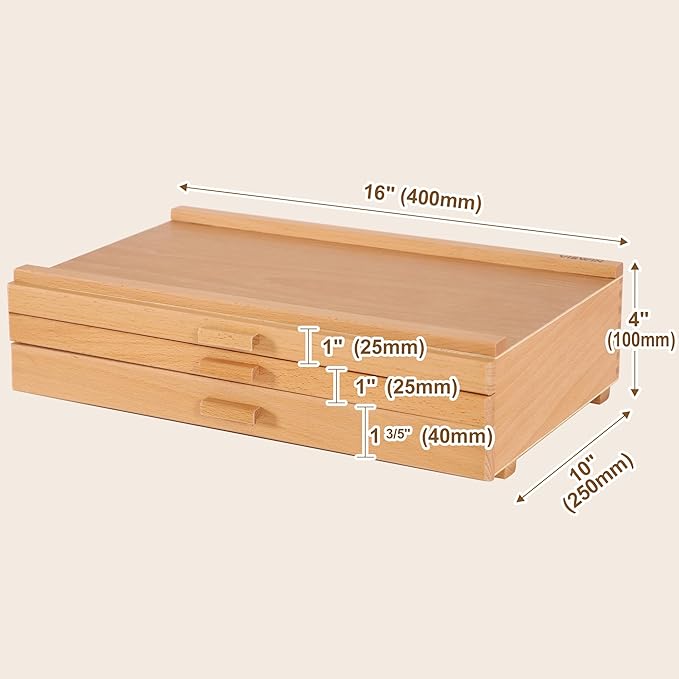 VISWIN Upgraded 3-Drawer Wood Artist Supply Storage Box with Removable Dividers, Premium Beech Wood Art Storage Box, Portable Organizer Box for Paints, Pastels, Pencils, Brushes and Art Supplies