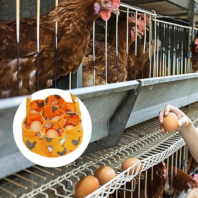 Egg Collecting Basket, Canvas Egg Holder Eggs Gathering Bags with 7 Pouches, Chicken Farmhouse Housewife Hen Duck Goose Garden Transporting Storage (Orange)