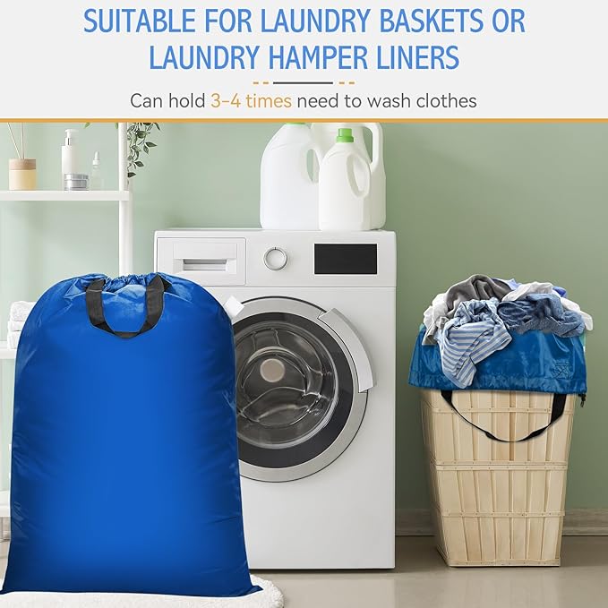 Isink Extra Large Laundry Bag With Handles, Heavy Duty, Travel Laundry Bag for Dirty Clothes, 28" x 40" (Blue)