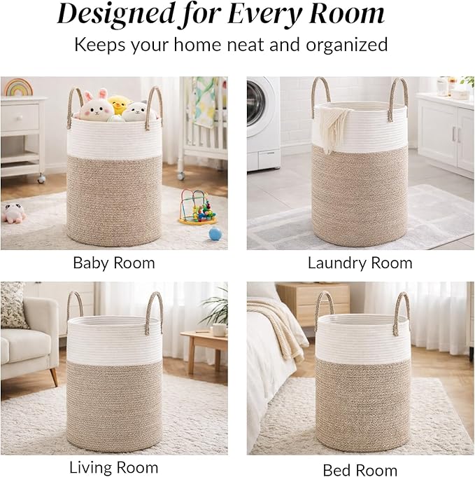 Laundry Basket 58L, Large Laundry Hamper for Dirty Clothes, woven baskets for storage Bedroom, Bathroom & Nursery, Sturdy Laundry Bin for Blanket Storage, Kids Clothes Hamper