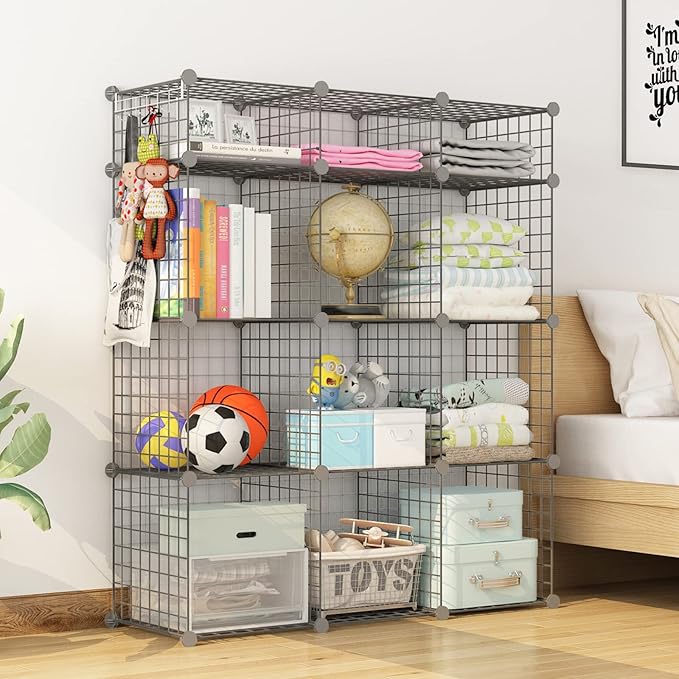 KOUSI 14"x14" Wire Cube Storage, Metal Grid Organizer, Modular Shelving Unit, Stackable Bookcase, Ideal for Living Room, Bedroom, Office, Garage (42" x 14" x 49")
