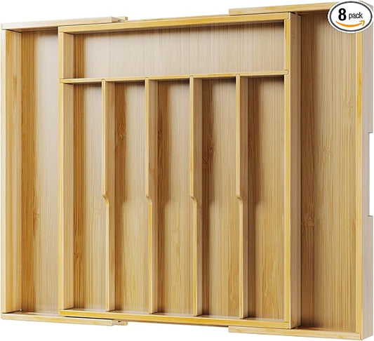 Kitsure Silverware Organizer - Expandable Bamboo Kitchen Drawer Organizer for Cooking Utensils and Cutlery, Sturdy & Thickened Kitchen Organizers and Storage Solution, X-Large, Natural