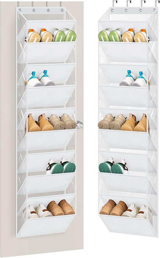 AOODA 10 Tier Clear Over the Door Shoe Organizer Storage, Deep Pockets Large Hanging Shoe Rack for Closet Door, Fit 20 Pairs Sneaker Holder Hanger for Boots (White)