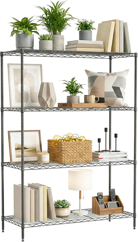 BestOffice 4-Tier Wire Shelving Unit, 800 LBS Heavy Duty Metal Storage Shelves, Adjustable Wire Shelf for Garage, Kitchen, Pantry, Utility Shelving Rack with Leveling Feet, Black