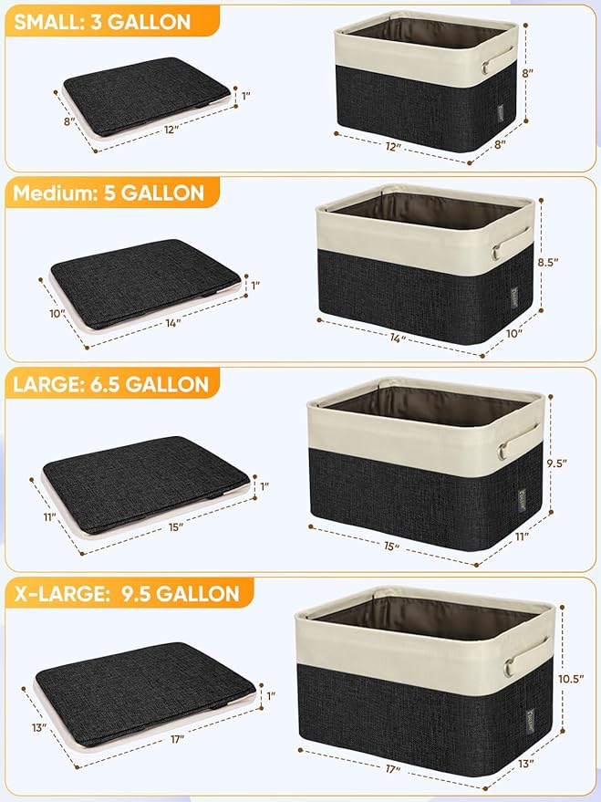 BALEINE 1 Pack Fabric Closet Storage Bins for Shelves, Linen Closet Organizers and Storage, Decorative Baskets for Organizing, Shelf, Clothes, Home, Office (Black, 17''x13''x10.5'')