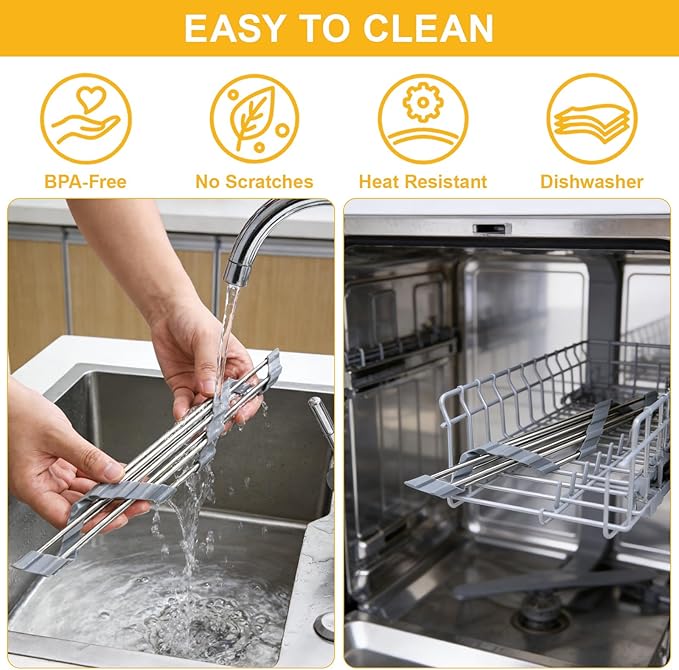 Triangle Roll Up Dish Drying Rack, Over The Sink Dish Drying Rack, Stainless Steel Sink Caddy for Top of Sink, Foldable Anti-Slip Kitchen Sink Organizer Space Saving Corner Drainer