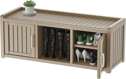EasyUp Shoe Bench Waterproof,Resin Shoe Cabinet,Outdoor Storage,Industrial Hallway Bench with Adjustable Shelves for Entryway,Living Room,Bedroom(Grey,2 Door)