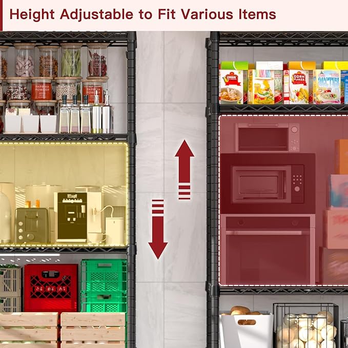 PrimeZone 74''H Wire Shelving 1250lbs 5 Tier Storage Shelves with Wheels NSF Certified Heavy Duty Steel Metal Shelf Adjustable Rolling Rack Kitchen Garage Closet Pantry 4pcs 74''HX36''WX14''D 4pcs