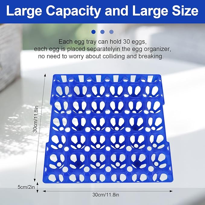 8PCS Plastic Egg Tray Egg Crates 30-Egg Flats, Stackable Egg Cartons Hold Multiple Eggs for Home Chicken Farmers, Plastic Egg Crate Farm Products for Storing, Sorting, Shipping Eggs - Blue