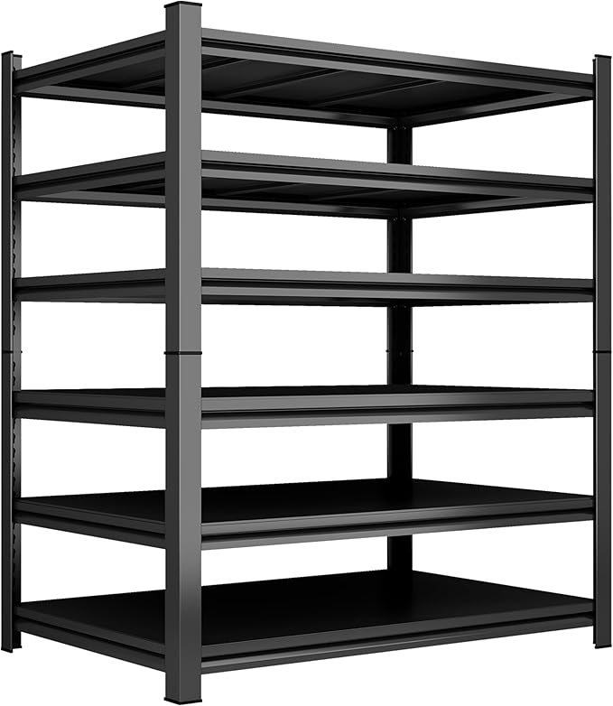 78''H Garage Shelving Heavy Duty Garage Storage Shelves, 3000 LBS Adjustable 6 Tier Industrial Shelving Unit, Metal Utility Shelf for Basement, Warehouse and Workshop (78''Hx46''Wx16''D, Black)