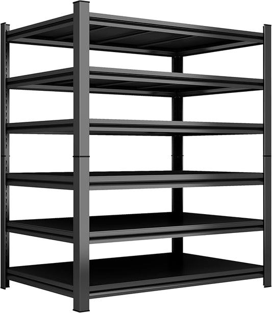 78''H Garage Shelving Heavy Duty Garage Storage Shelves, 3000 LBS Adjustable 6 Tier Industrial Shelving Unit, Metal Utility Shelf for Basement, Warehouse and Workshop (78''Hx46''Wx16''D, Black)