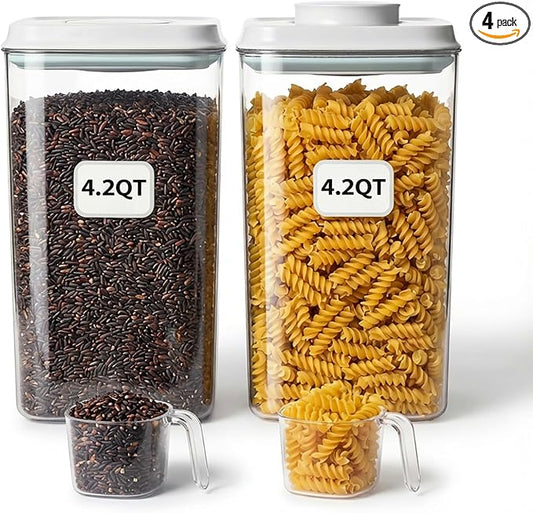 Pop Food Storage Containers Set Large Airtight Food Storage Containers with Pop Lids, Kitchen Pantry Organization and Storage, Cereal, Rice, Flour, Pasta & Snack Container, BPA Free, 2 x 4.2Qt