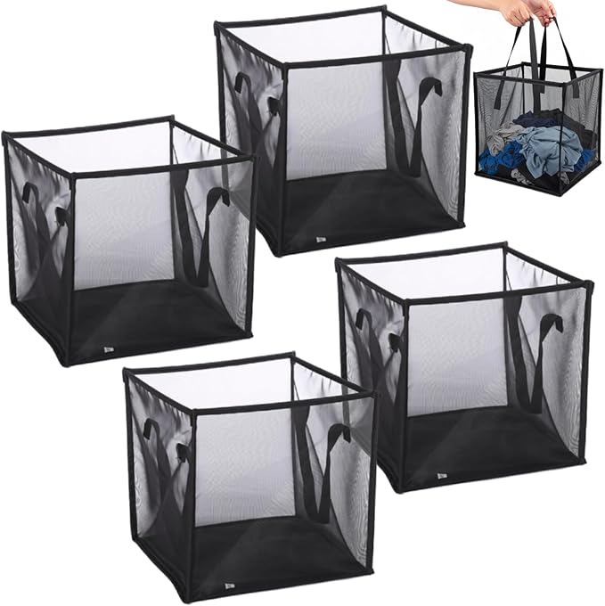 SOUJOY 4 Pack Popup Laundry Hamper, Collapsible Mesh Laundry Baskets with Handles, Foldable Clothes Hamper, Easy to Open, Portable for Laundry Storage, Kids Toy, College Dorm or Travel