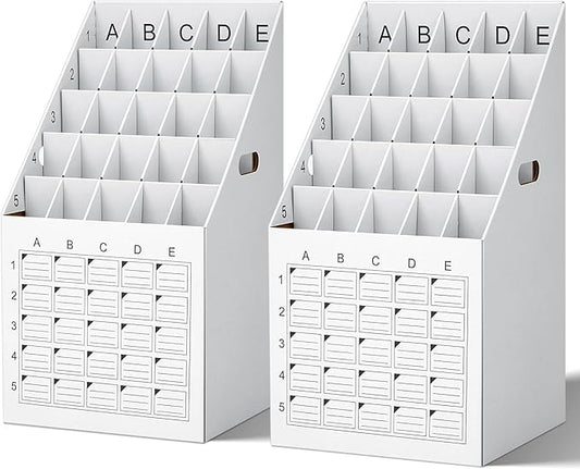 Menkxi 2 Pack 25 Slot Roll File Holder Vertical Blueprint Storage Organizer Corrugated Cardboard Roll File Cabinet Box with Labeling Grid for Office School Poster Map Gift Wrap Architectural Home