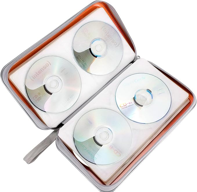 Siveit CD Case, DVD Case Holder 96 Capacity Hard Plastic CD DVD Disc Cases Storage Binder Wallet for Car Home Office Travel (Orange)