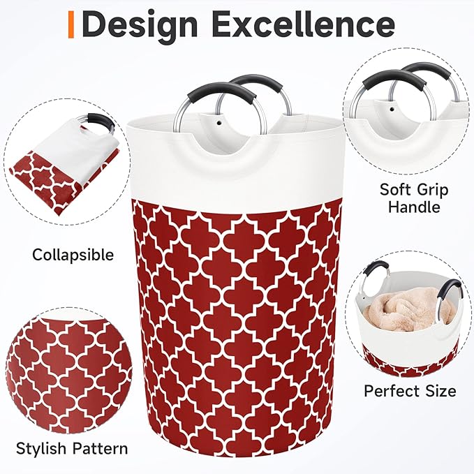 Fabspace Large Laundry Basket Laundry Hamper Bag Washing Bin Clothes Bag Collapsible Tall with Handles Waterproof Travel Bathroom College Essentials Storage for College Dorm, Family, 115L (Red)