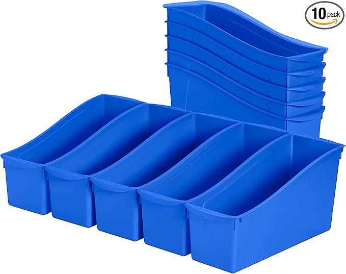 ECR4Kids Linking Plastic Storage Book Bin, Multipurpose Organization, Blue, 10-Piece