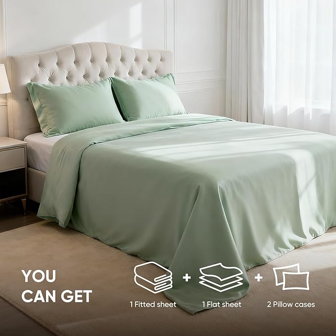 TWK 1200 Thread Count 100% Egyptian Cotton Sheets Bed Set,Thickness,Long-Lasting Durability,Resists Pilling,Deep Pocket Up to 18",with a Laundry Bag (Mineral, Queen)