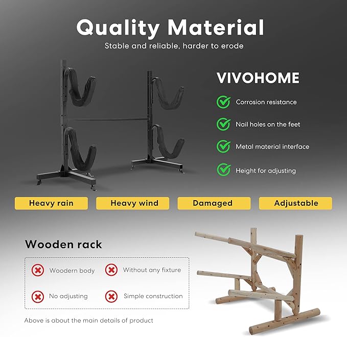 VIVOHOME Kayak Storage Rack, Adjustable Freestanding Dual Stand for Kayaks, SUP Boards, Canoes & Paddle Boards, Heavy Duty, Supports up to 175 lbs