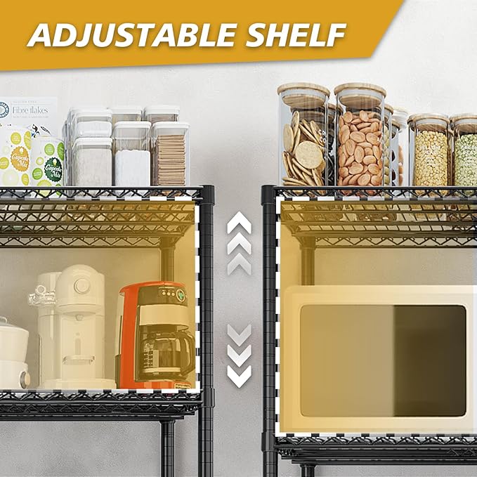 8 Tier Storage Racks Shelving, Heavy Steel Pantry Shelves, Adjustable Wire Shelving Rack, Suitable for Garage, Kitchen, Bathroom, Office, 35" W x 14" D x 106" H, Black