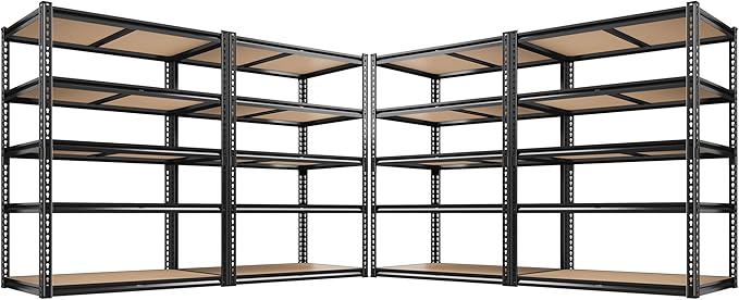 ROOMFAVE 72" H Storage Shelves 5 Tier Garage Shelving Heavy Duty,2050LBS Adjustable Metal Shelving Unit, Garage Shelves for Basement, Warehouse, Pantry, Closet, 72" H x 35.5" W x 16" D, Black,4PCS