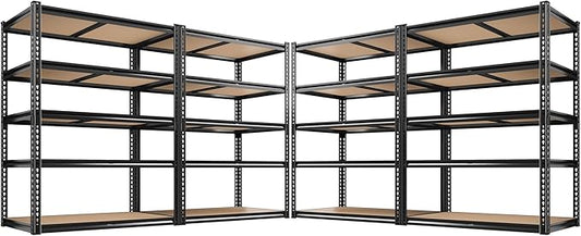 ROOMFAVE 72" H Storage Shelves 5 Tier Garage Shelving Heavy Duty,2050LBS Adjustable Metal Shelving Unit, Garage Shelves for Basement, Warehouse, Pantry, Closet, 72" H x 35.5" W x 16" D, Black,4PCS