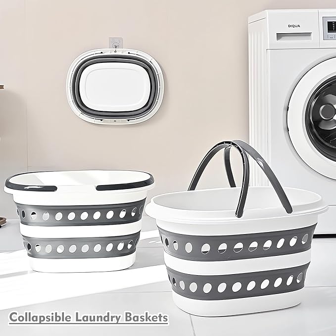 Small Collapsible Laundry Baskets with Handles 4.2Gallon Heavy Duty Laundry Basket Rectangle Pop Up Silicone Laundry Buckets Portable Storage Organizer Collapse Bucket Small Room Organization